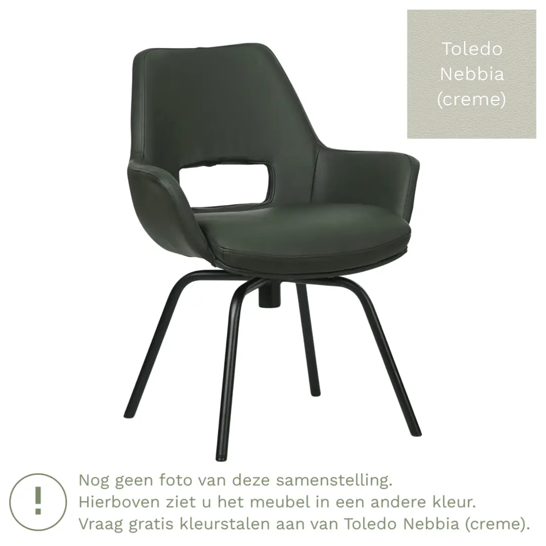 afbeelding van Leren draaibare eetkamerstoel Zippy - Toledo Nebbia (crème) - Spinpoot staal rond zwart
