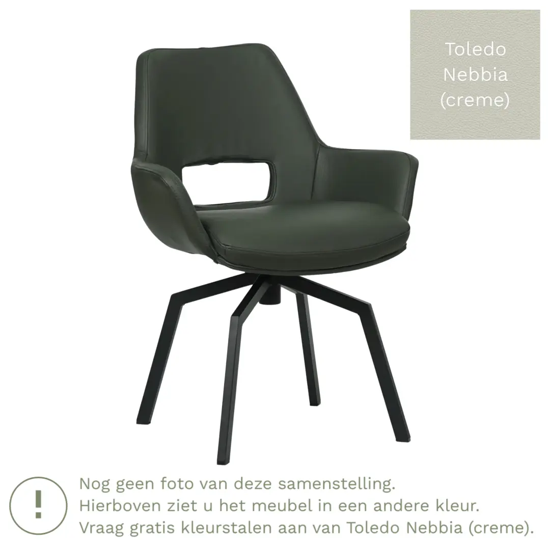 afbeelding van Leren draaibare eetkamerstoel Zippy - Toledo Nebbia (crème) - Spinpoot staal vierkant zwart