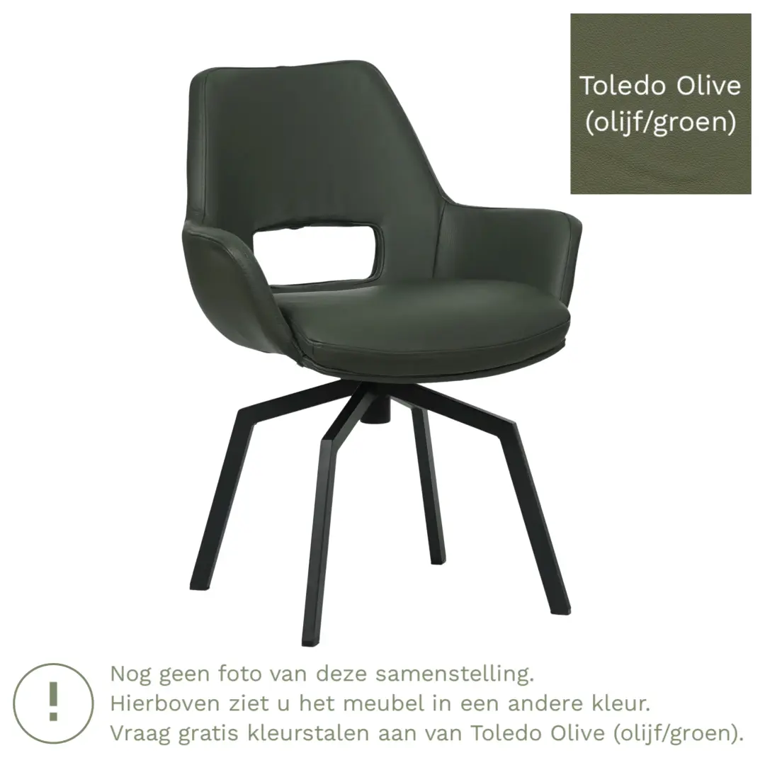 afbeelding van Leren draaibare eetkamerstoel Zippy - Toledo Olive (olijf/goen) - Spinpoot staal vierkant zwart