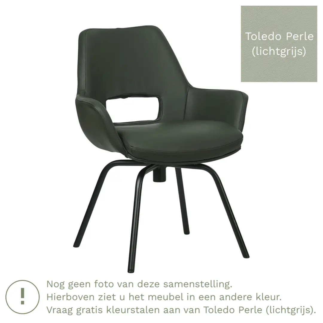 afbeelding van Leren draaibare eetkamerstoel Zippy - Toledo Perle (lichtgrijs) - Spinpoot staal rond zwart