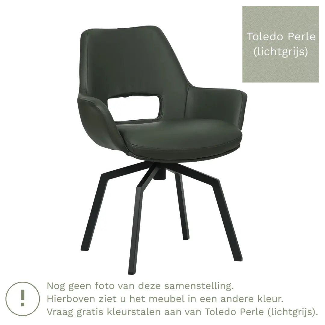 afbeelding van Leren draaibare eetkamerstoel Zippy - Toledo Perle (lichtgrijs) - Spinpoot staal vierkant zwart