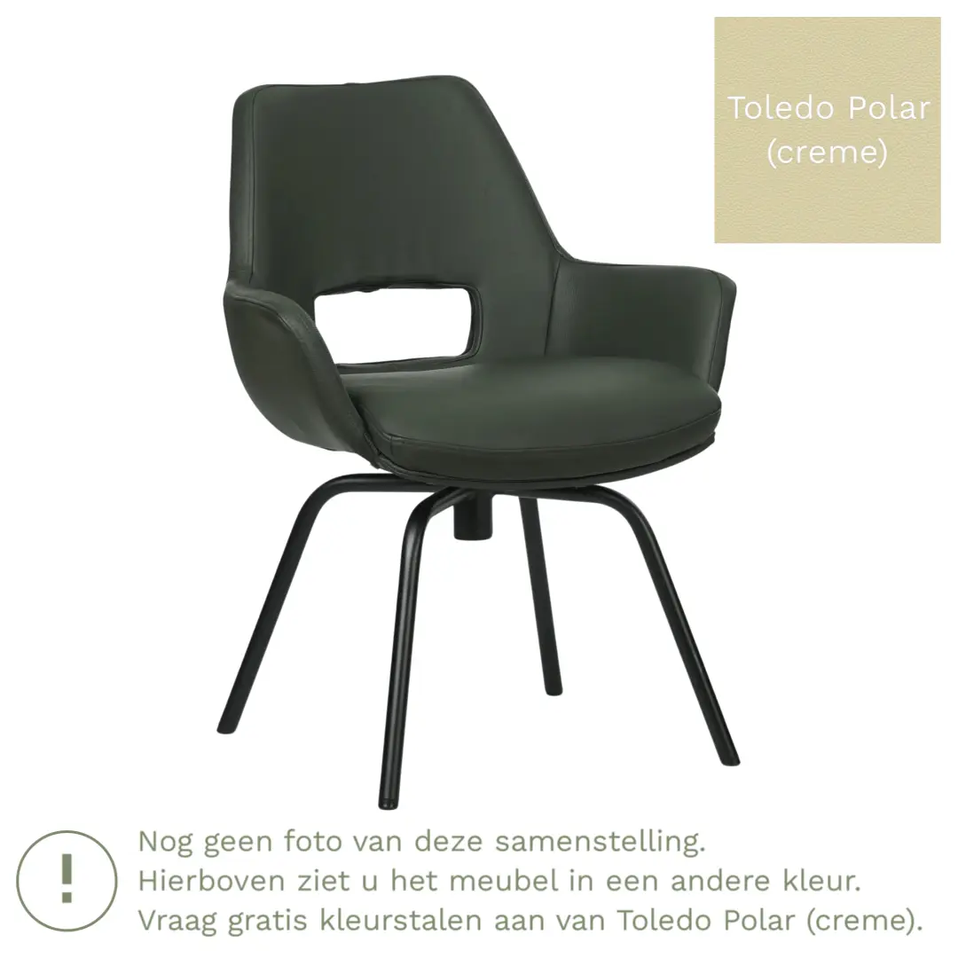 afbeelding van Leren draaibare eetkamerstoel Zippy - Toledo Polar (crème) - Spinpoot staal rond zwart