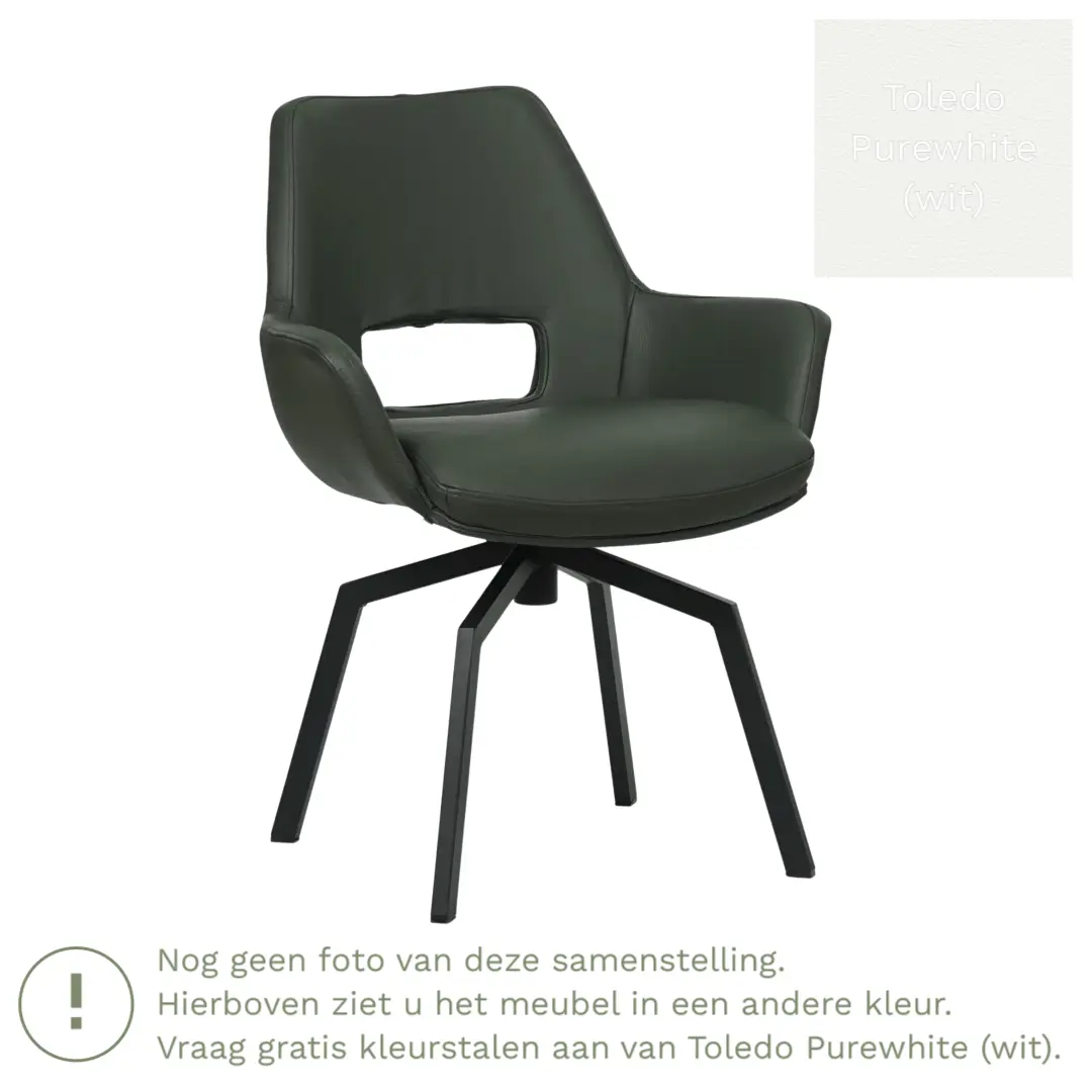 afbeelding van Leren draaibare eetkamerstoel Zippy - Toledo Purewhite (wit) - Spinpoot staal vierkant zwart
