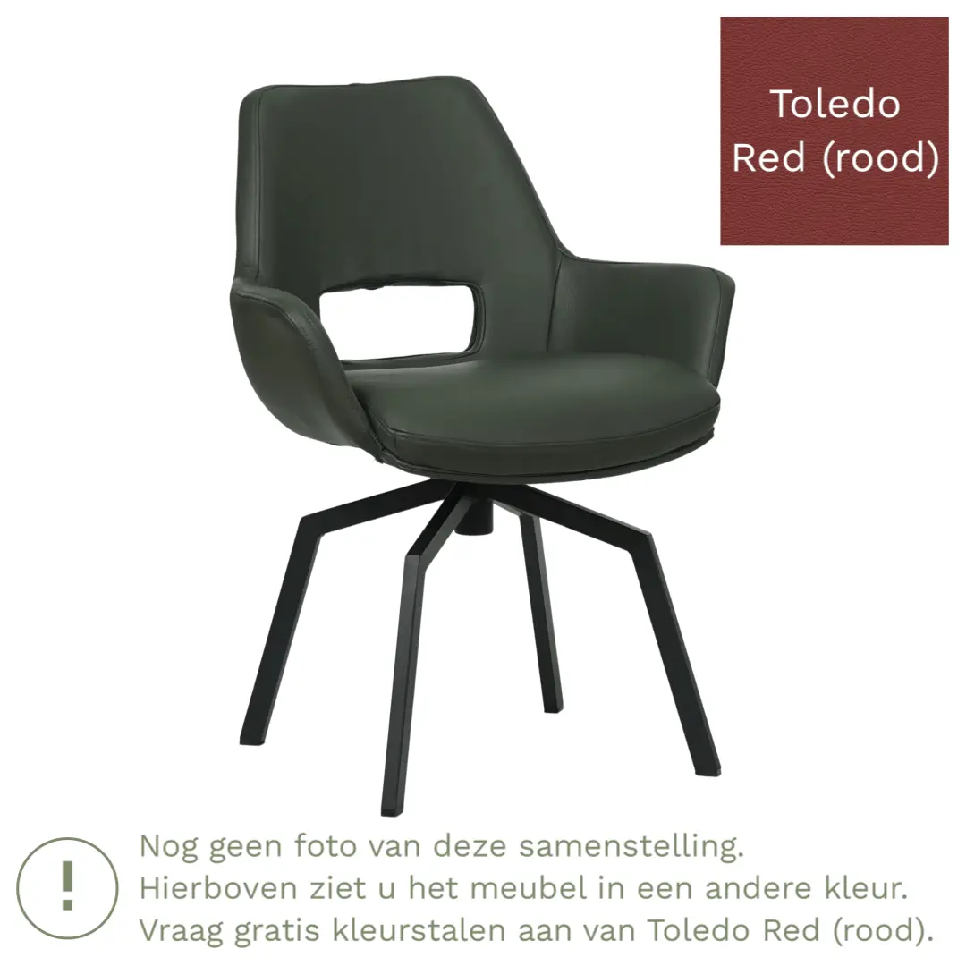 afbeelding van Leren draaibare eetkamerstoel Zippy - Toledo Red (rood) - Spinpoot staal vierkant zwart