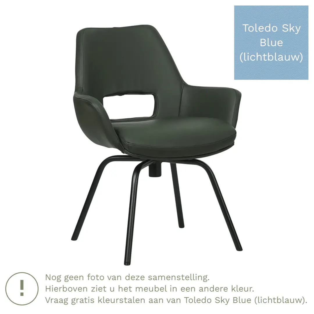 afbeelding van Leren draaibare eetkamerstoel Zippy - Toledo Sky Blue (lichtblauw) - Spinpoot staal rond zwart