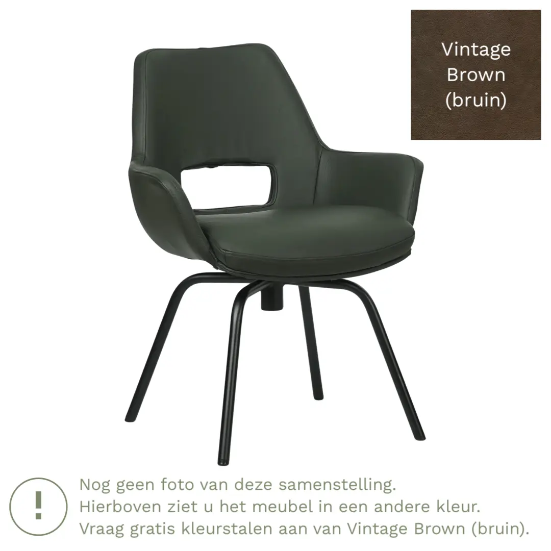 afbeelding van Leren draaibare eetkamerstoel Zippy - Vintage Brown (bruin) - Spinpoot staal rond zwart