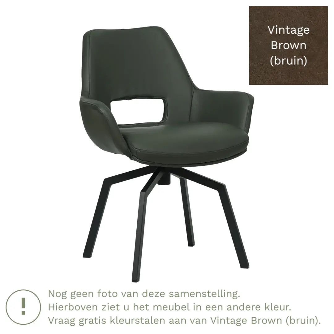 afbeelding van Leren draaibare eetkamerstoel Zippy - Vintage Brown (bruin) - Spinpoot staal vierkant zwart