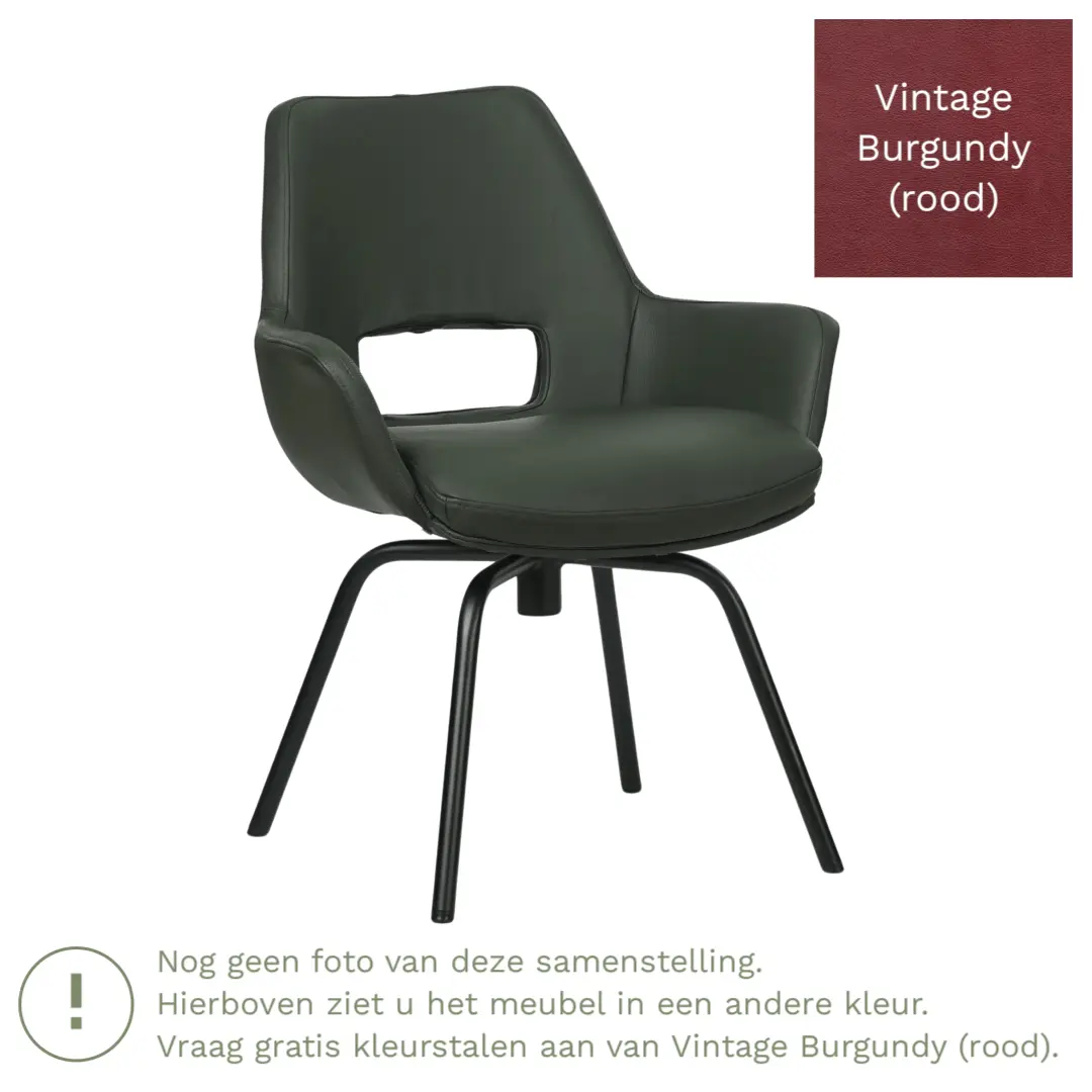 afbeelding van Leren draaibare eetkamerstoel Zippy - Vintage Burgundy (rood) - Spinpoot staal rond zwart