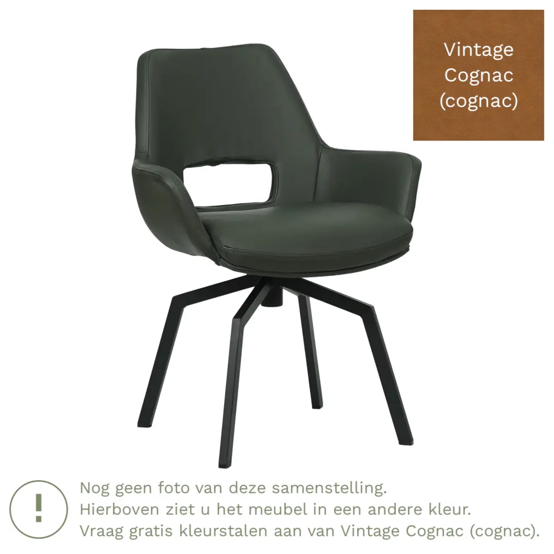 afbeelding van Leren draaibare eetkamerstoel Zippy - Vintage Cognac (cognac) - Spinpoot staal vierkant zwart