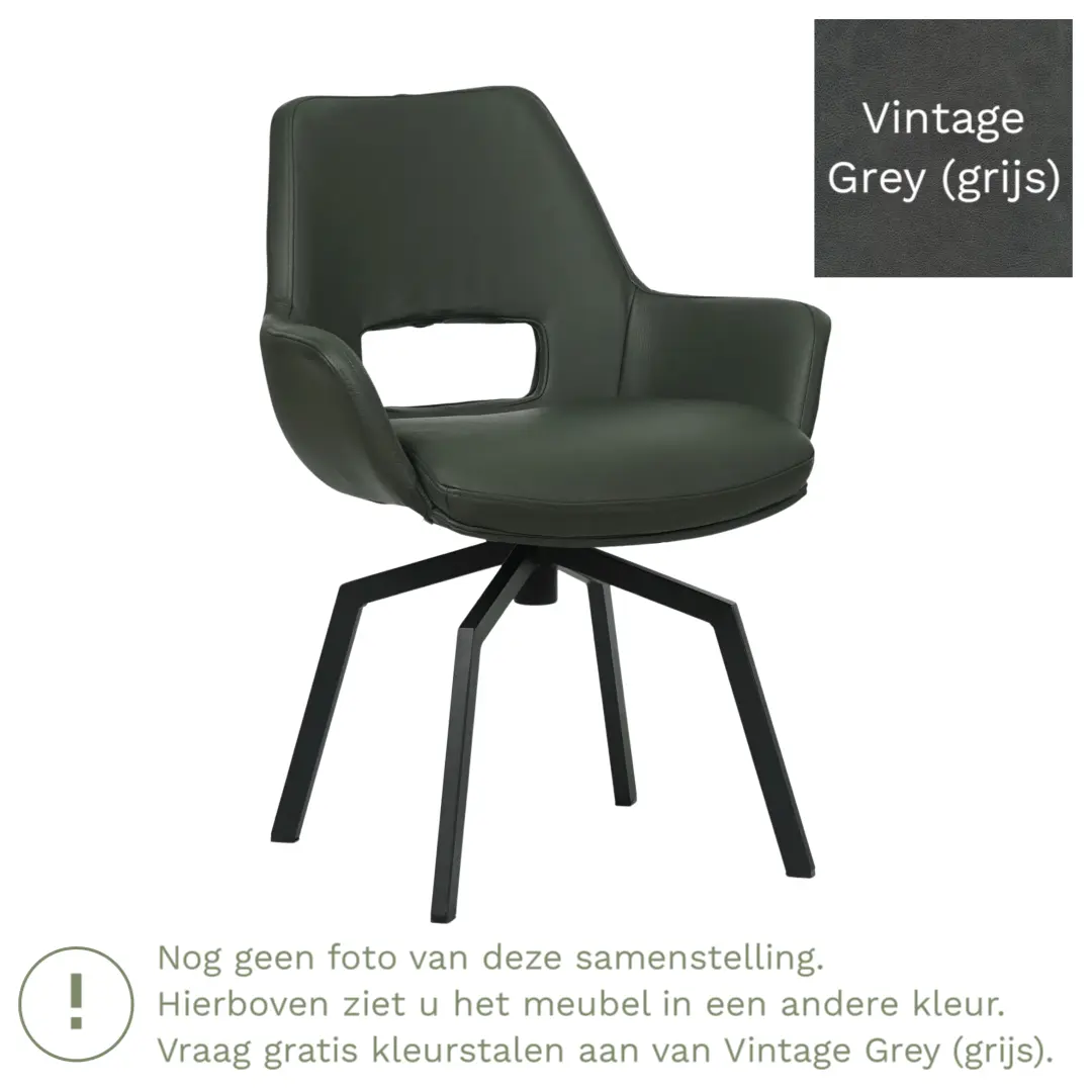 afbeelding van Leren draaibare eetkamerstoel Zippy - Vintage Grey (grijs) - Spinpoot staal vierkant zwart