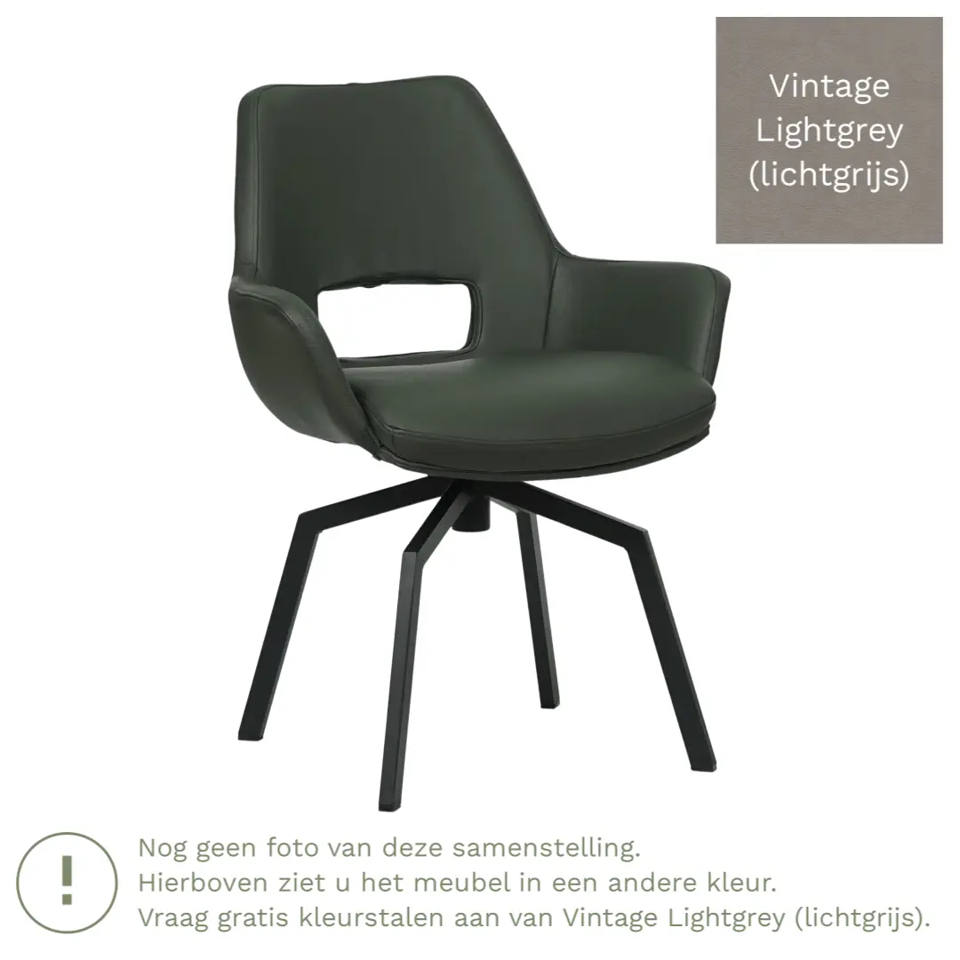 afbeelding van Leren draaibare eetkamerstoel Zippy - Vintage Lightgrey (lichtgrijs) - Spinpoot staal vierkant zwart