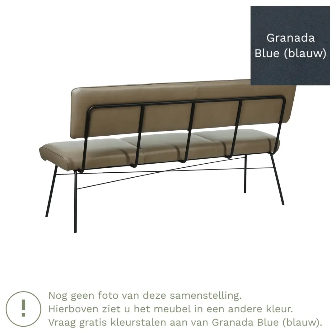 afbeelding van Leren eetkamerbank Solid - Granada Blue (blauw) - Poten staal rond zwart