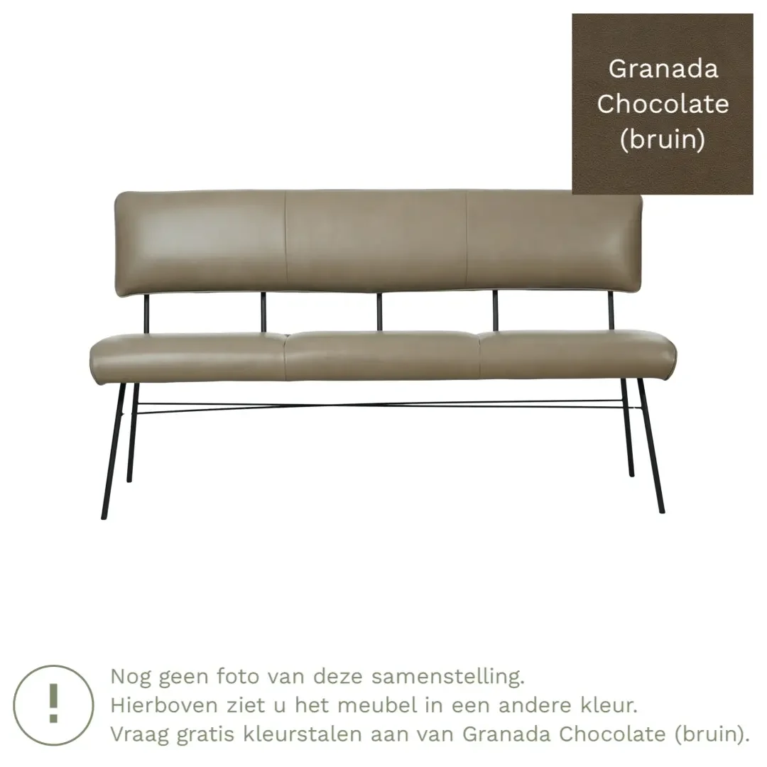 afbeelding van Leren eetkamerbank Solid - Granada Chocolate (bruin) - Poten staal rond zwart