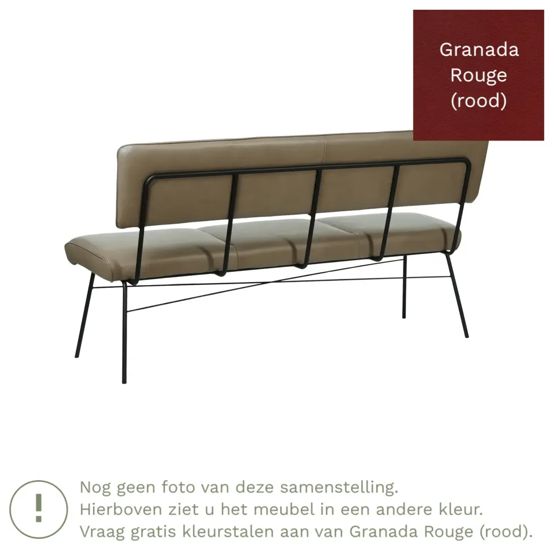 afbeelding van Leren eetkamerbank Solid - Granada Rouge (rood) - Poten staal rond zwart