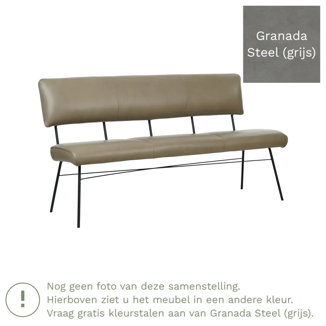 afbeelding van Leren eetkamerbank Solid - Granada Steel (grijs) - Poten staal rond zwart