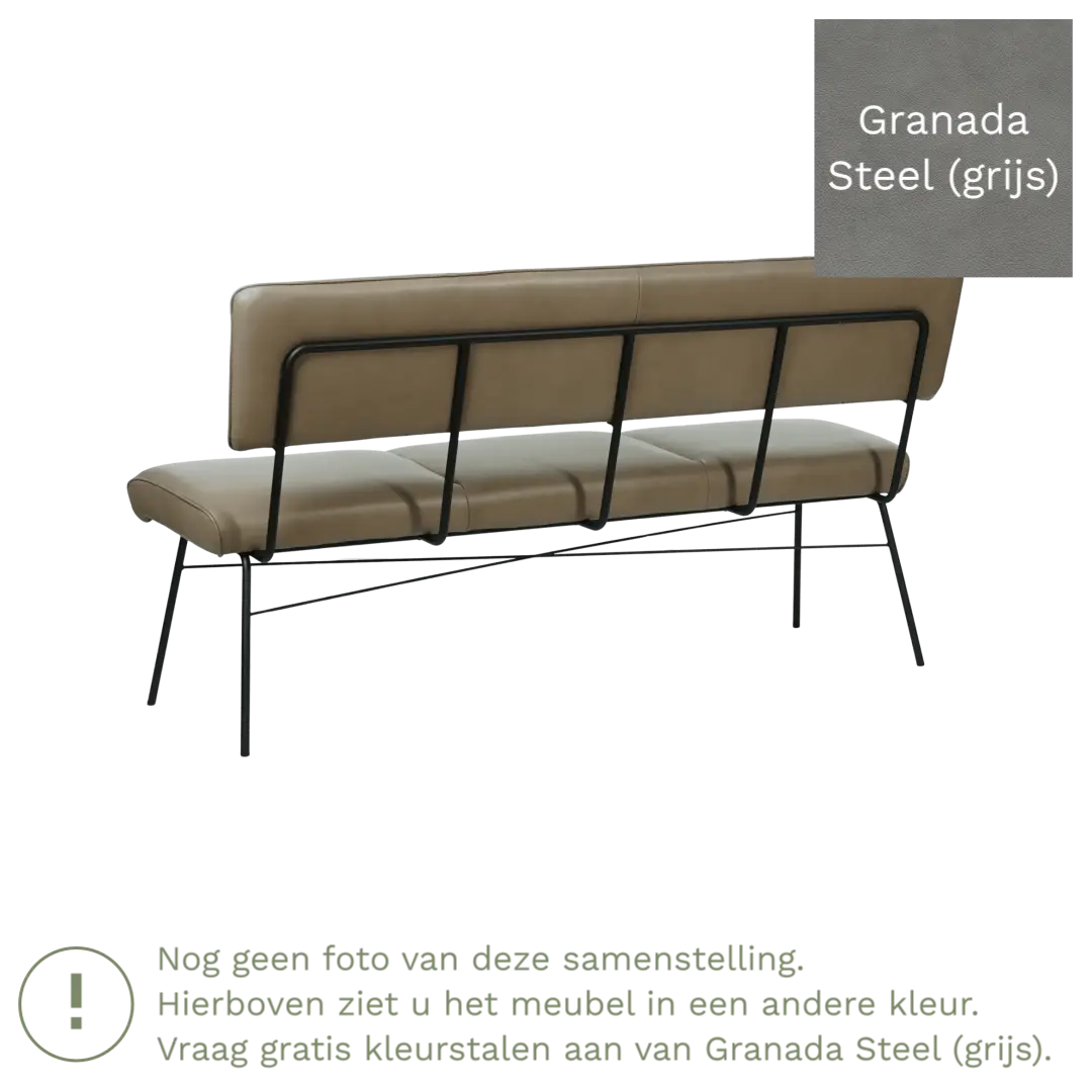 afbeelding van Leren eetkamerbank Solid - Granada Steel (grijs) - Poten staal rond zwart