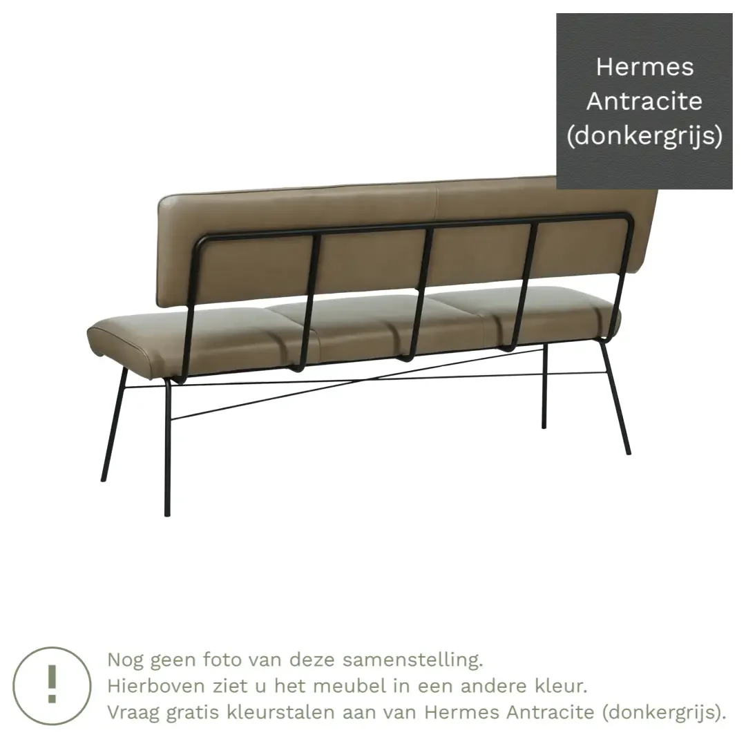 afbeelding van Leren eetkamerbank Solid - Hermes Antracite (donkergrijs) - Poten staal rond zwart