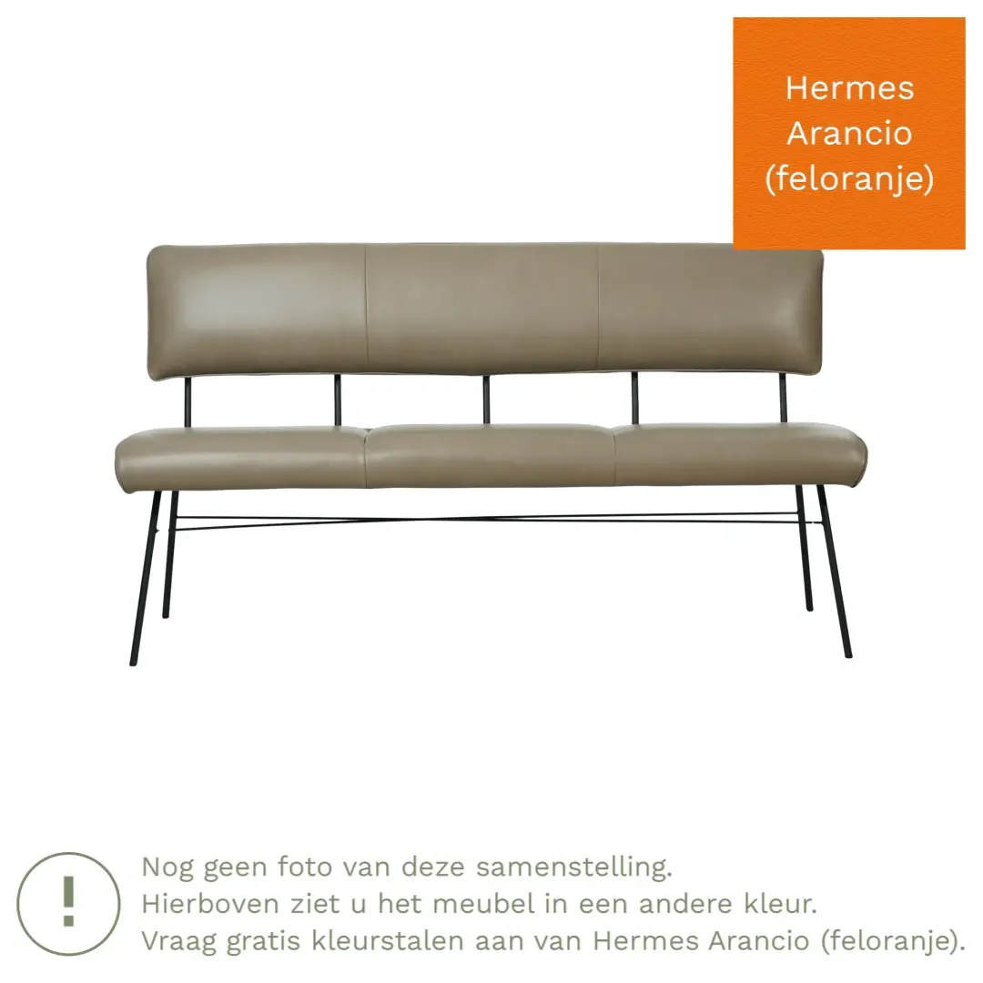 afbeelding van Leren eetkamerbank Solid - Hermes Arancio (feloranje) - Poten staal rond zwart