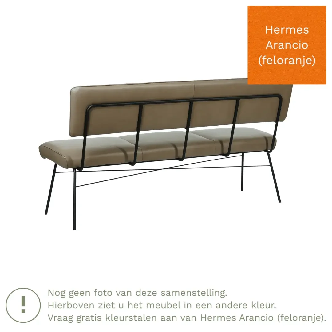 afbeelding van Leren eetkamerbank Solid - Hermes Arancio (feloranje) - Poten staal rond zwart