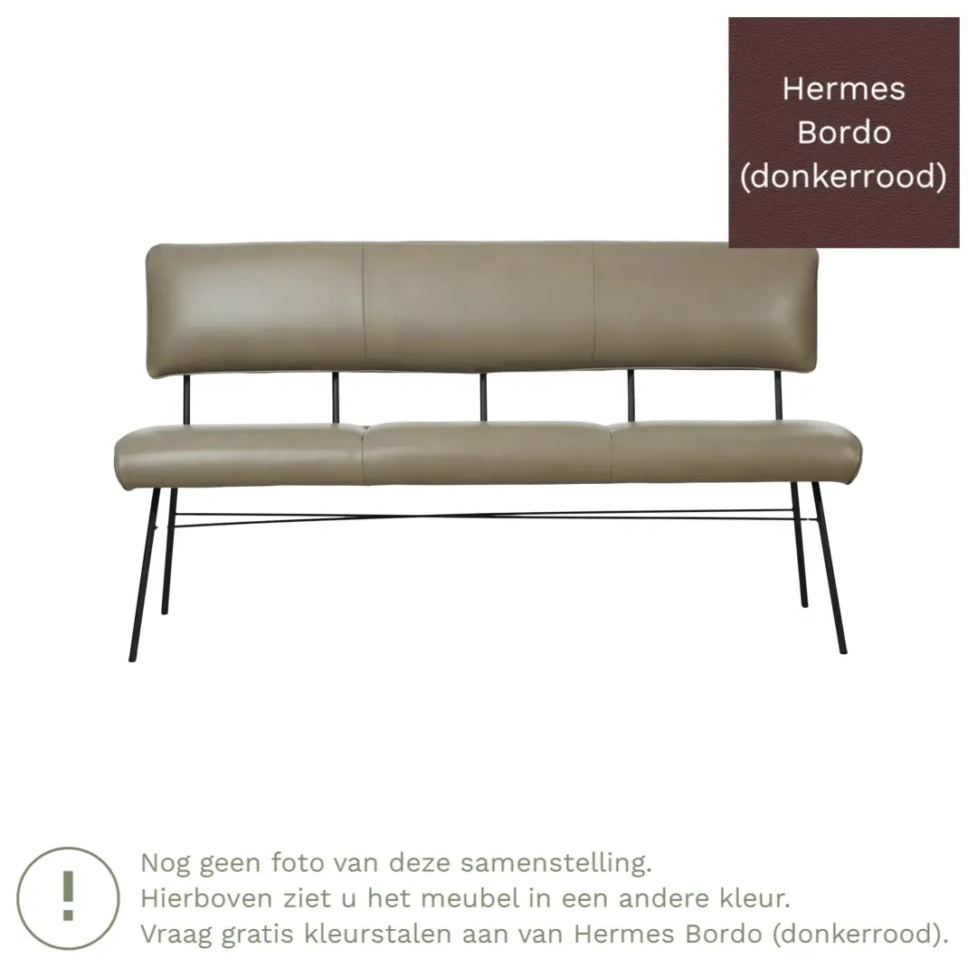 afbeelding van Leren eetkamerbank Solid - Hermes Bordo (donkerrood) - Poten staal rond zwart
