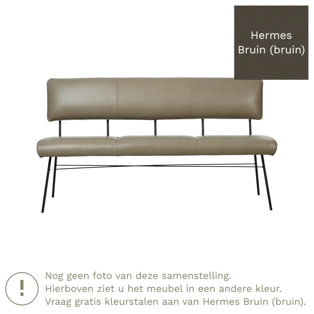 afbeelding van Leren eetkamerbank Solid - Hermes Bruin (bruin) - Poten staal rond zwart