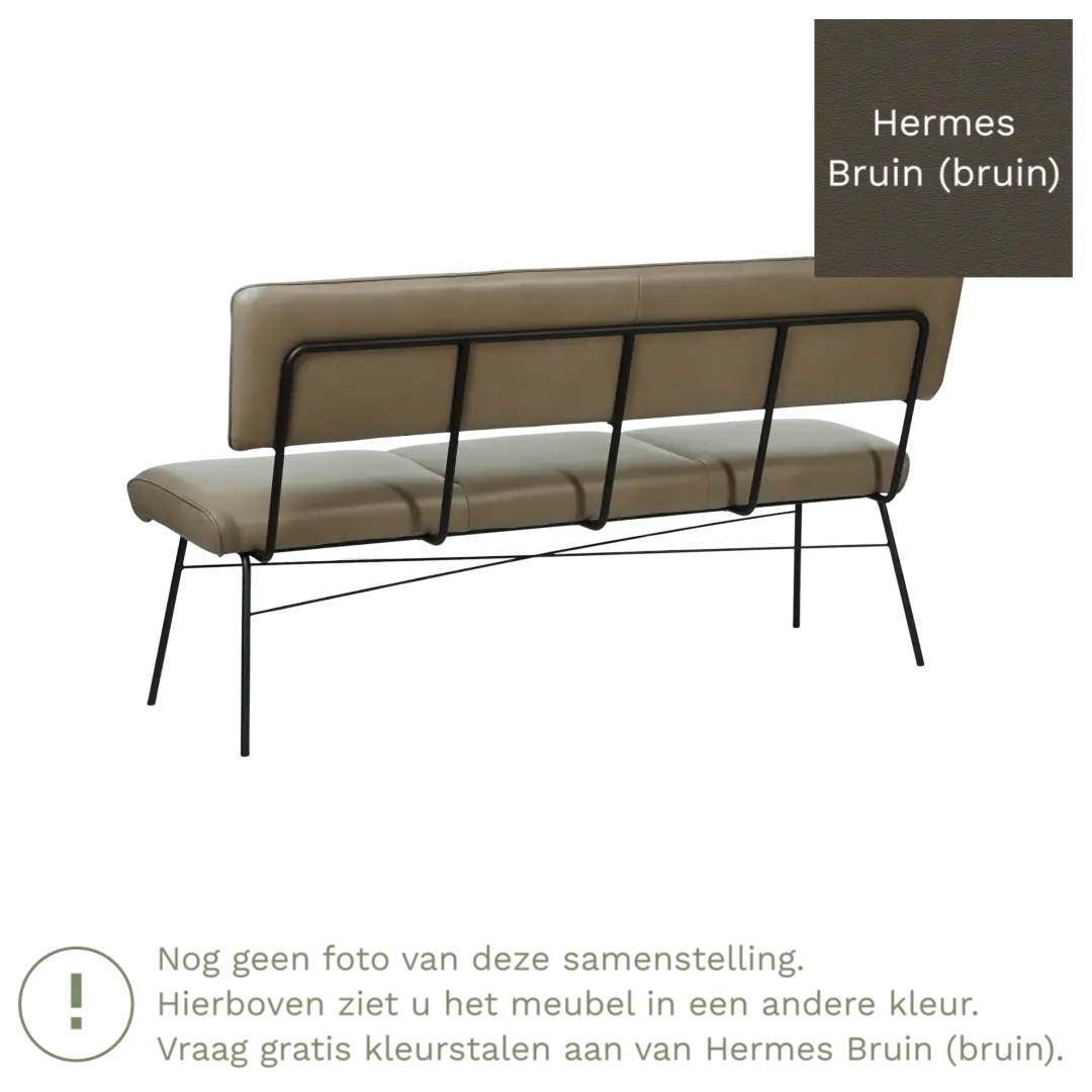 afbeelding van Leren eetkamerbank Solid - Hermes Bruin (bruin) - Poten staal rond zwart