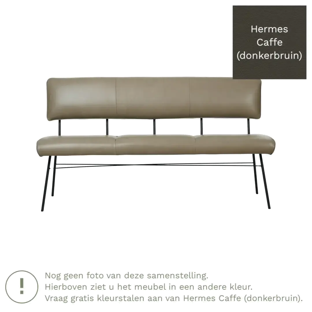 afbeelding van Leren eetkamerbank Solid - Hermes Caffe (donkerbruin) - Poten staal rond zwart