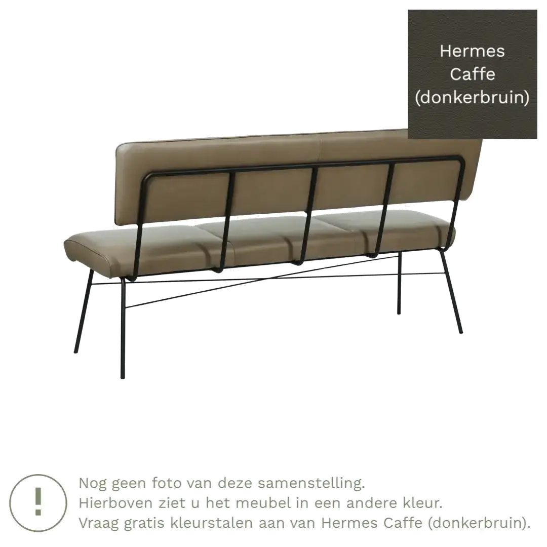 afbeelding van Leren eetkamerbank Solid - Hermes Caffe (donkerbruin) - Poten staal rond zwart