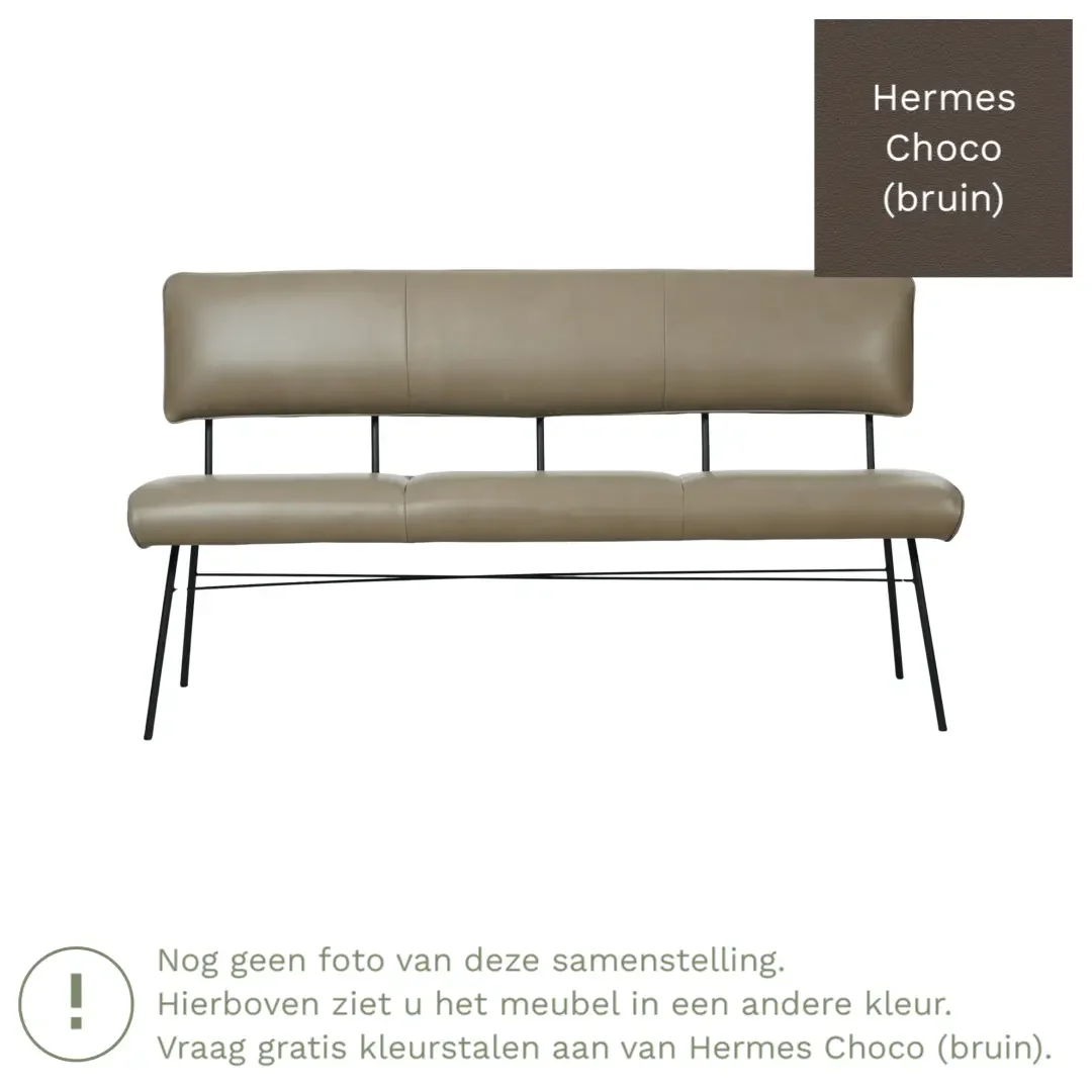 afbeelding van Leren eetkamerbank Solid - Hermes Choco (bruin) - Poten staal rond zwart