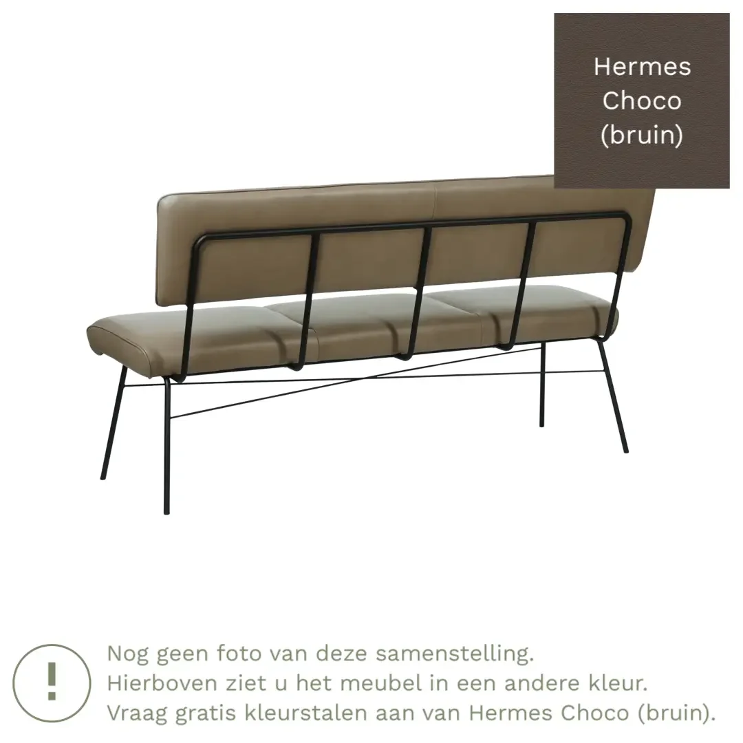 afbeelding van Leren eetkamerbank Solid - Hermes Choco (bruin) - Poten staal rond zwart