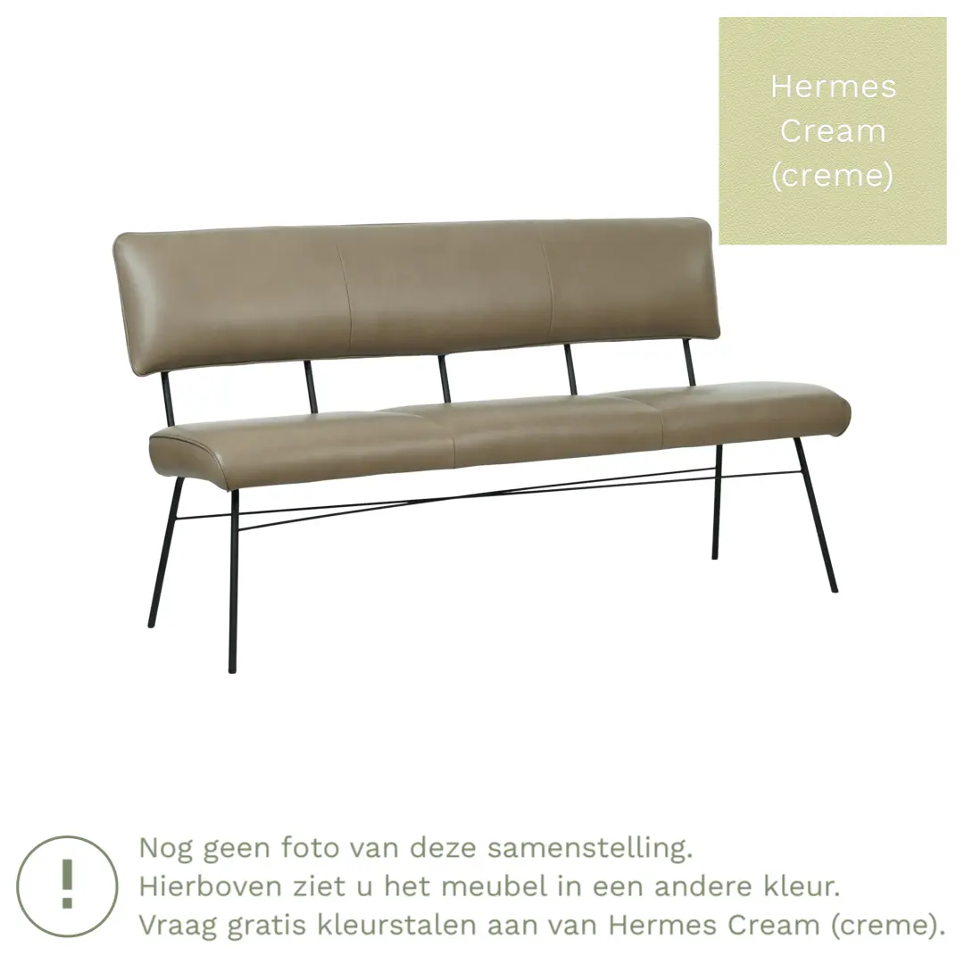 afbeelding van Leren eetkamerbank Solid - Hermes Cream (crème) - Poten staal rond zwart