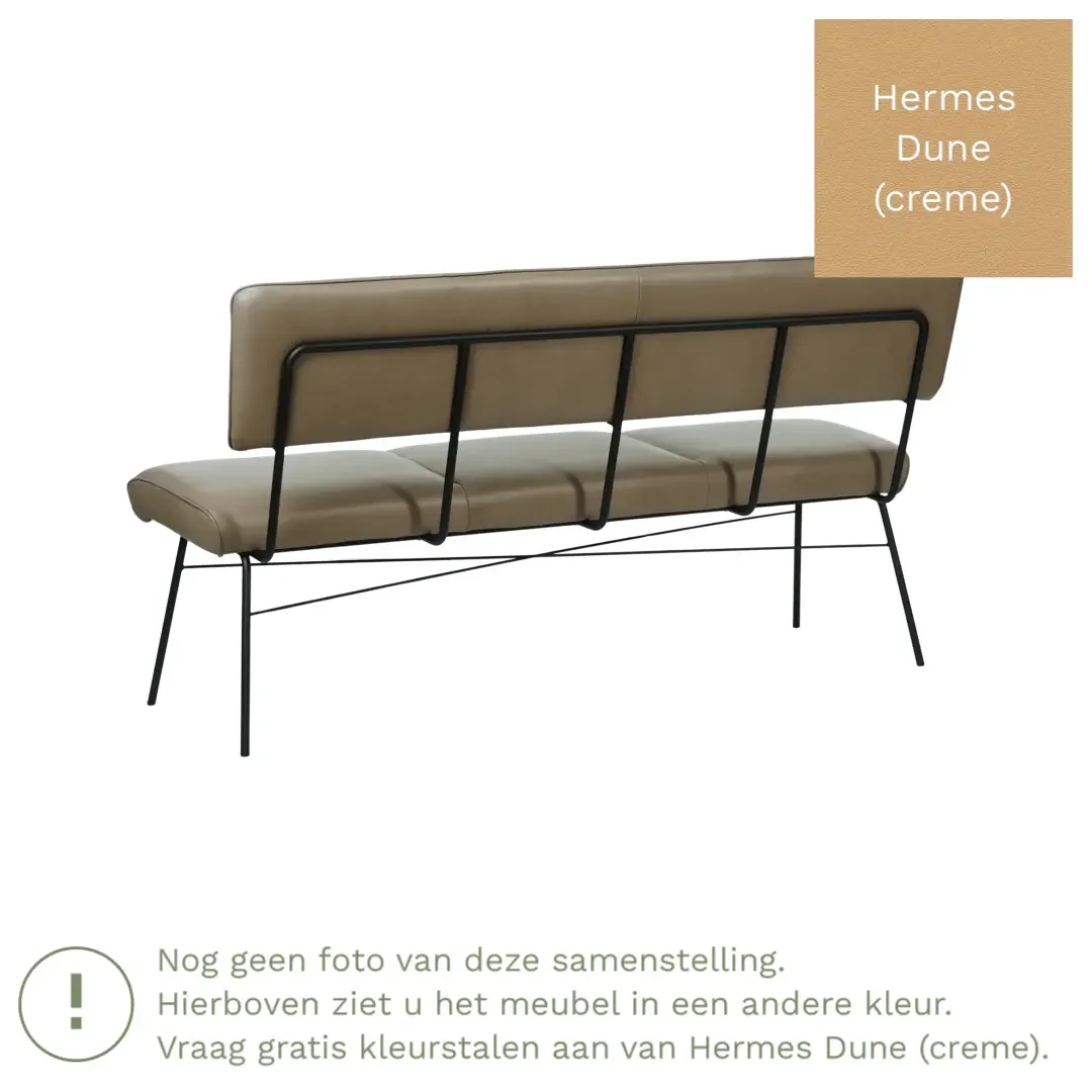 afbeelding van Leren eetkamerbank Solid - Hermes Dune (crème) - Poten staal rond zwart