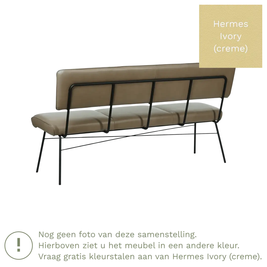 afbeelding van Leren eetkamerbank Solid - Hermes Ivory (crème) - Poten staal rond zwart