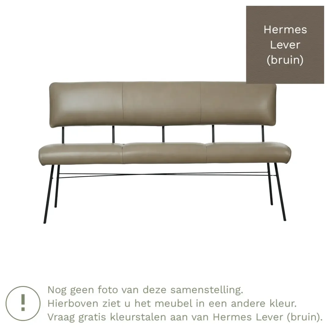 afbeelding van Leren eetkamerbank Solid - Hermes Lever (bruin) - Poten staal rond zwart
