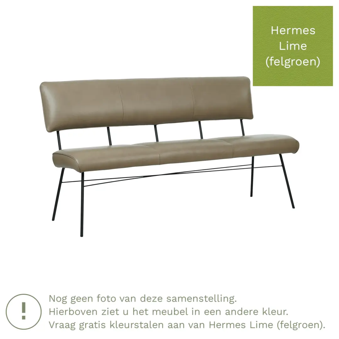 afbeelding van Leren eetkamerbank Solid - Hermes Lime (felgroen) - Poten staal rond zwart
