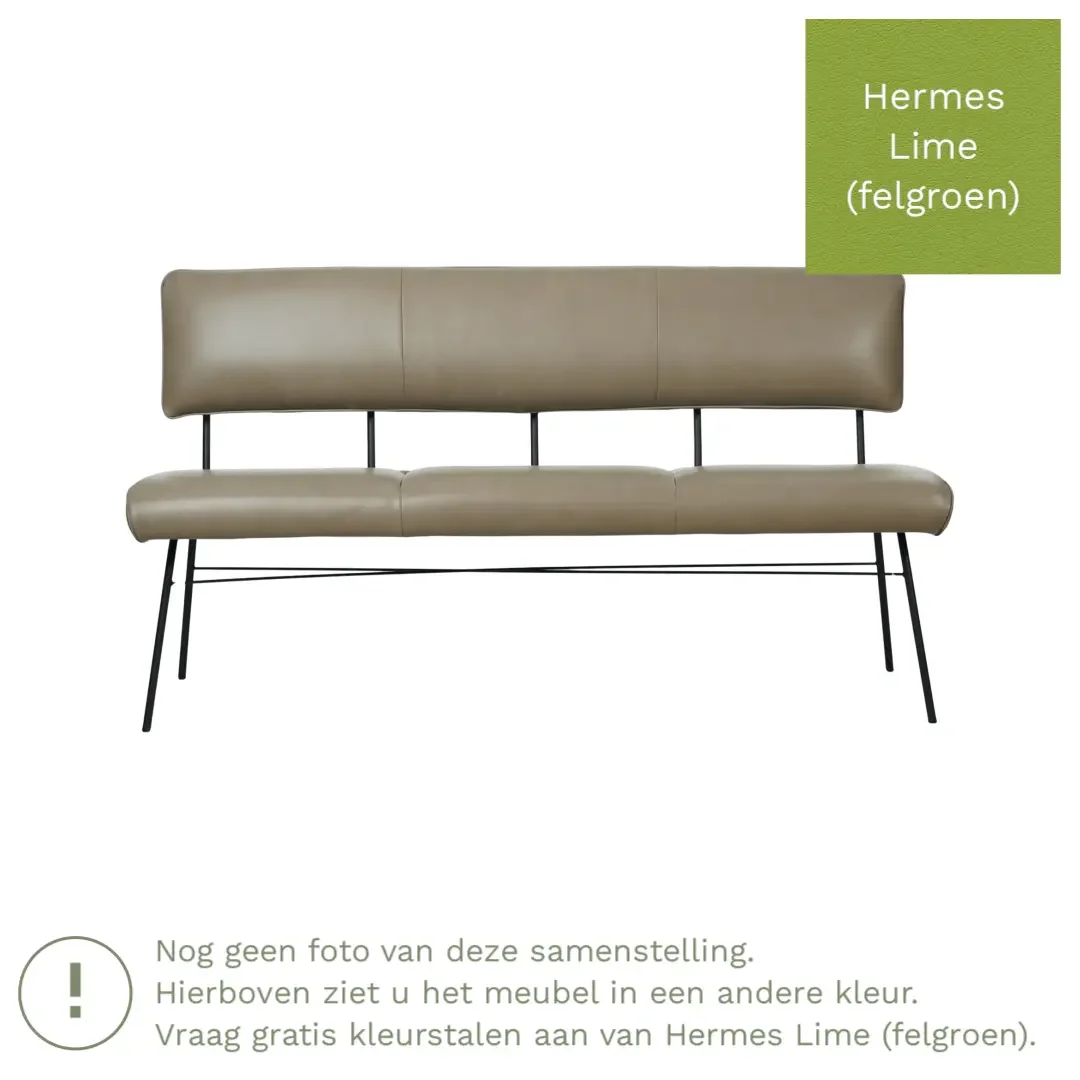 afbeelding van Leren eetkamerbank Solid - Hermes Lime (felgroen) - Poten staal rond zwart