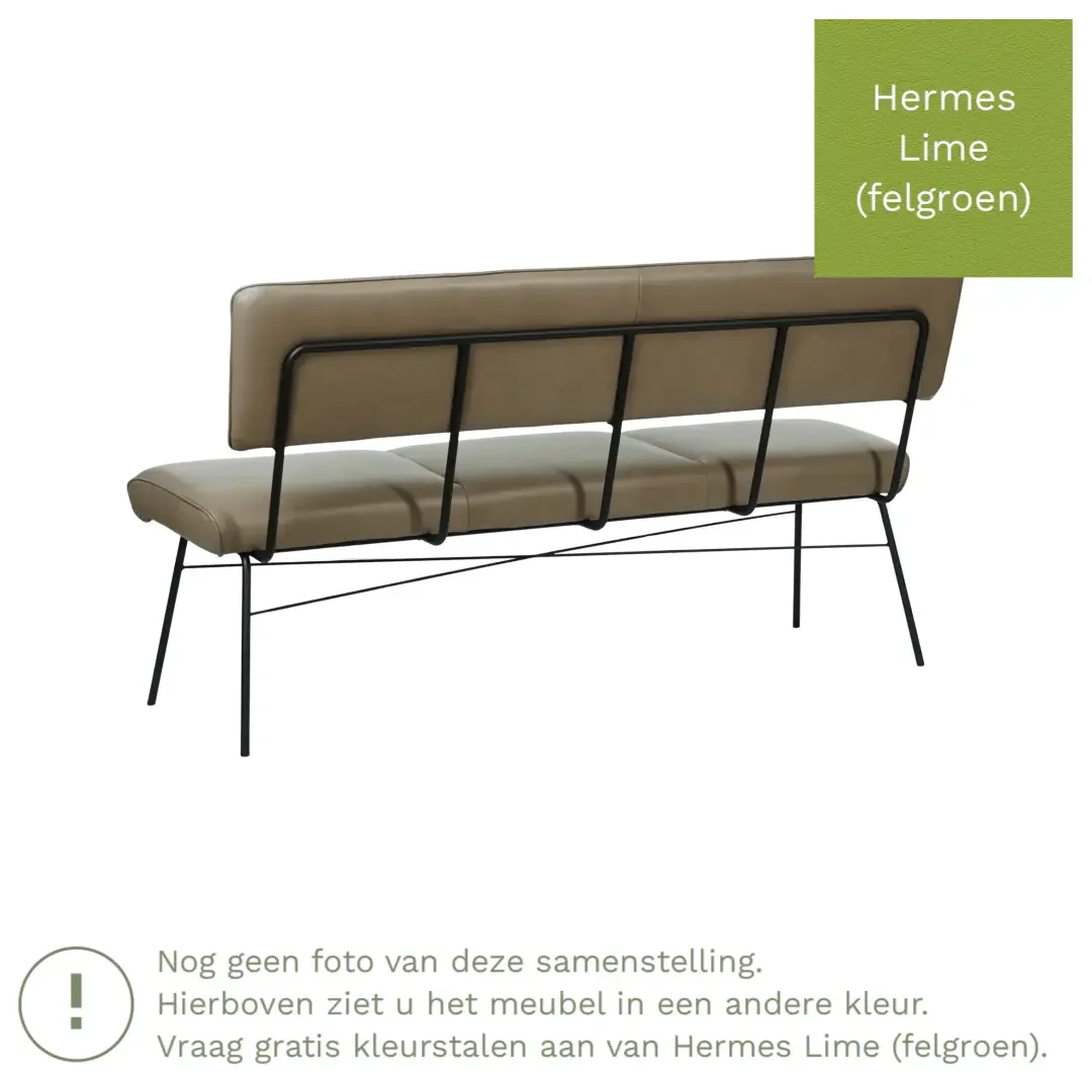 afbeelding van Leren eetkamerbank Solid - Hermes Lime (felgroen) - Poten staal rond zwart