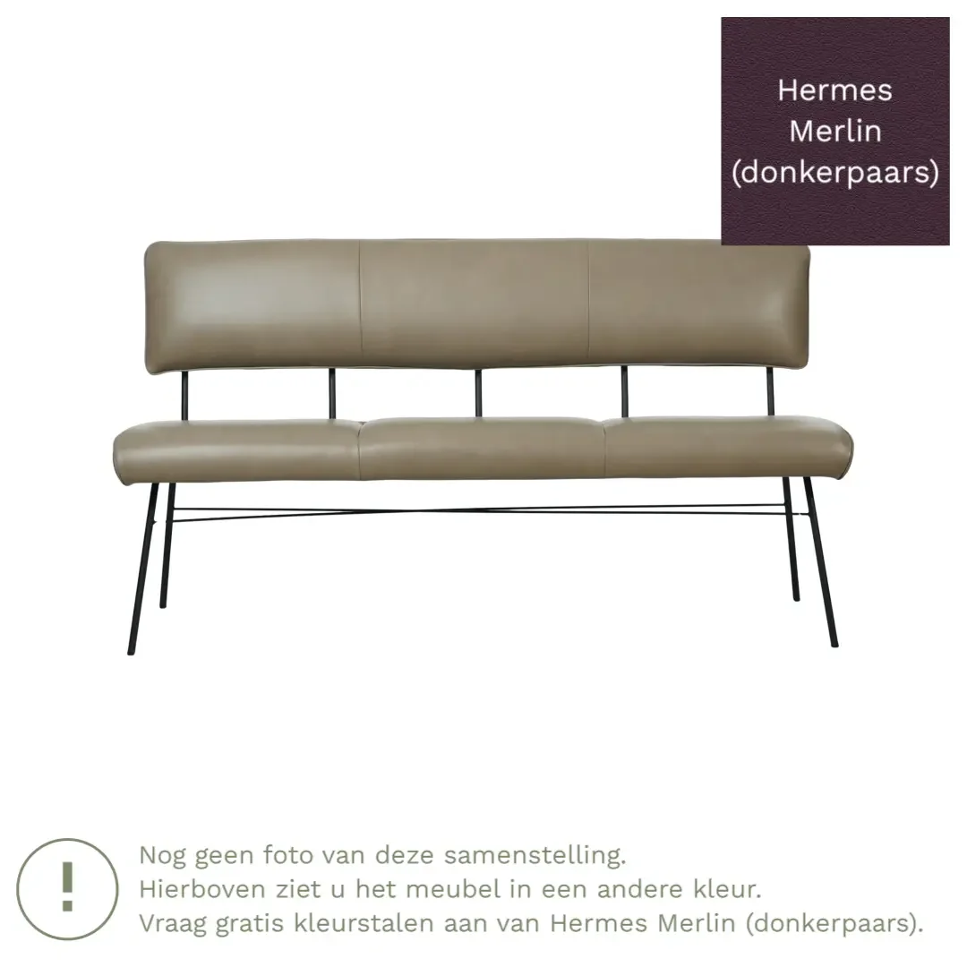 afbeelding van Leren eetkamerbank Solid - Hermes Merlin (donkerpaars) - Poten staal rond zwart