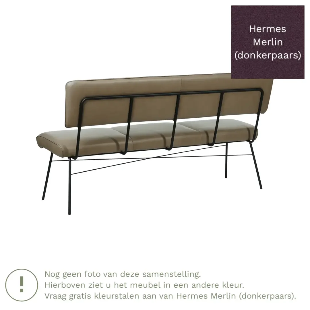afbeelding van Leren eetkamerbank Solid - Hermes Merlin (donkerpaars) - Poten staal rond zwart