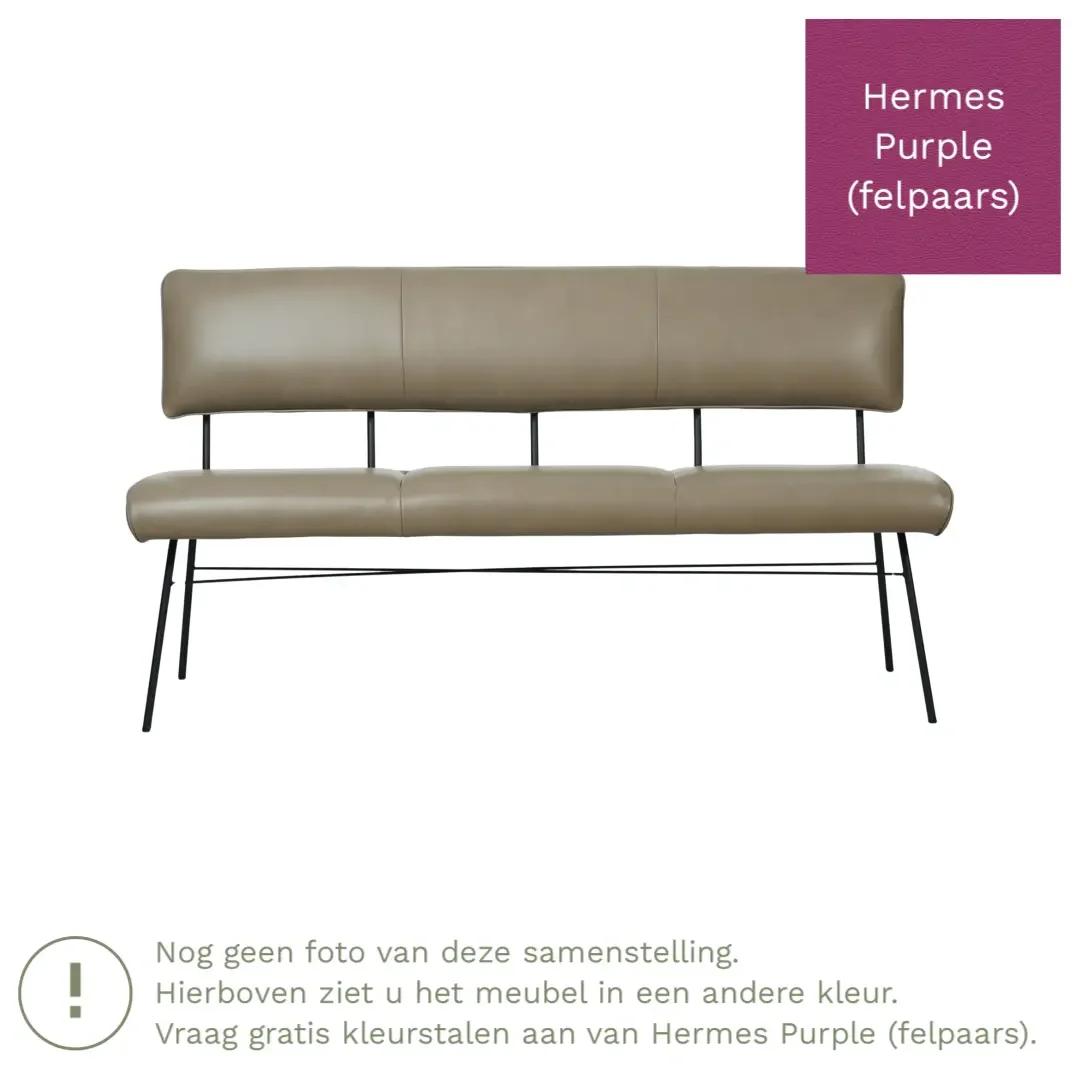 afbeelding van Leren eetkamerbank Solid - Hermes Purple (felpaars) - Poten staal rond zwart