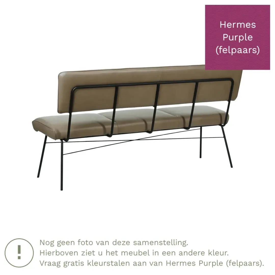 afbeelding van Leren eetkamerbank Solid - Hermes Purple (felpaars) - Poten staal rond zwart