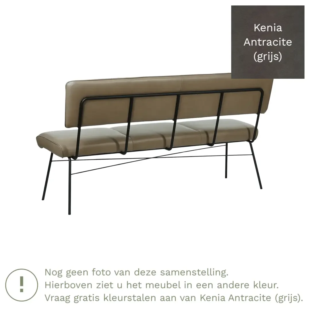 afbeelding van Leren eetkamerbank Solid - Kenia Antracite (grijs) - Poten staal rond zwart