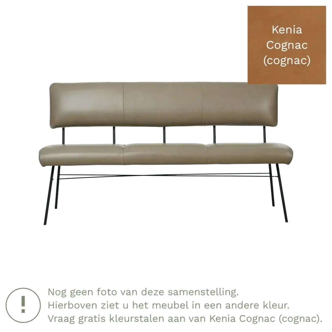 afbeelding van Leren eetkamerbank Solid - Kenia Cognac (cognac) - Poten staal rond zwart