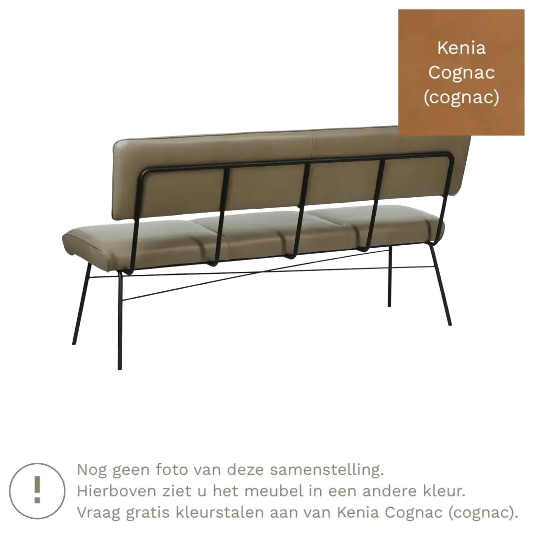 afbeelding van Leren eetkamerbank Solid - Kenia Cognac (cognac) - Poten staal rond zwart