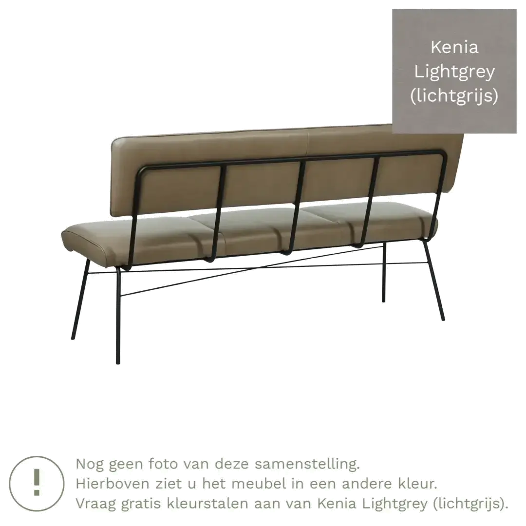 afbeelding van Leren eetkamerbank Solid - Kenia Lightgrey (lichtgrijs) - Poten staal rond zwart