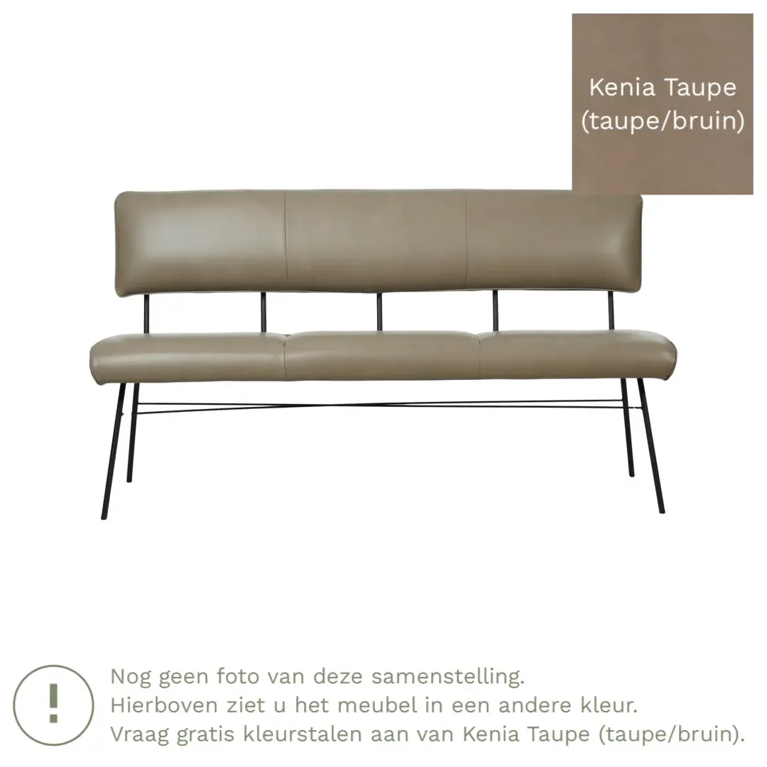 afbeelding van Leren eetkamerbank Solid - Kenia Taupe (taupe/bruin) - Poten staal rond zwart