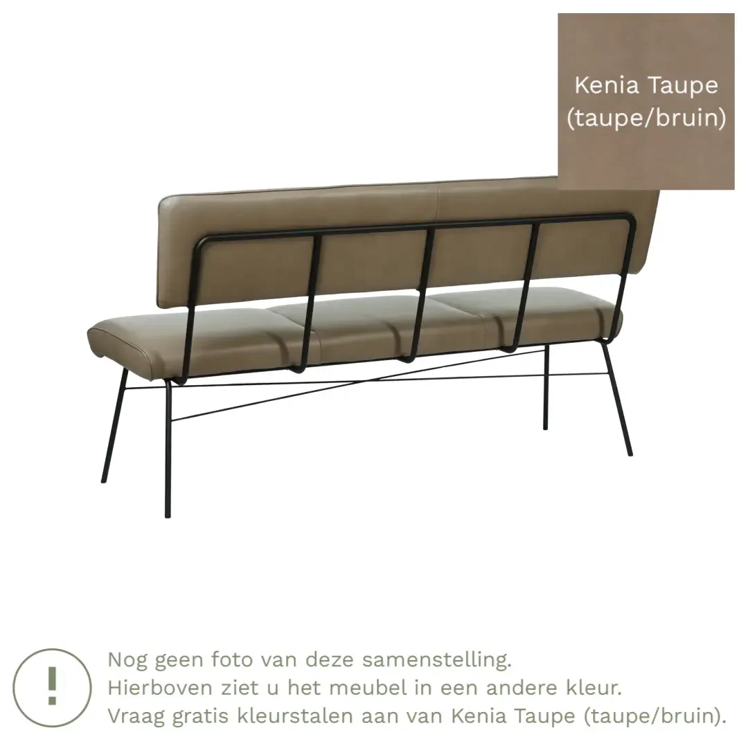 afbeelding van Leren eetkamerbank Solid - Kenia Taupe (taupe/bruin) - Poten staal rond zwart
