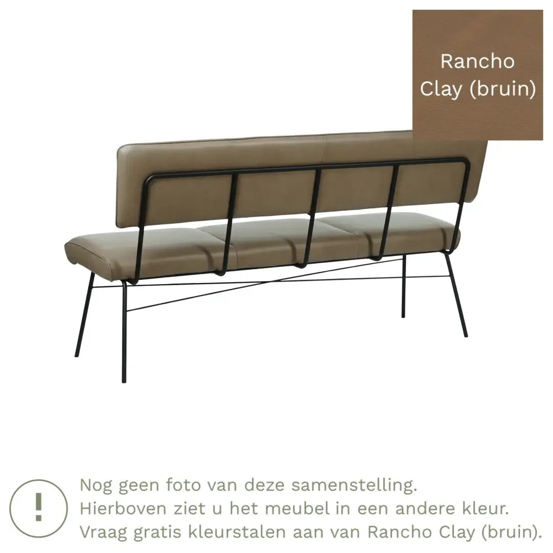 afbeelding van Leren eetkamerbank Solid - Rancho Clay (bruin) - Poten staal rond zwart
