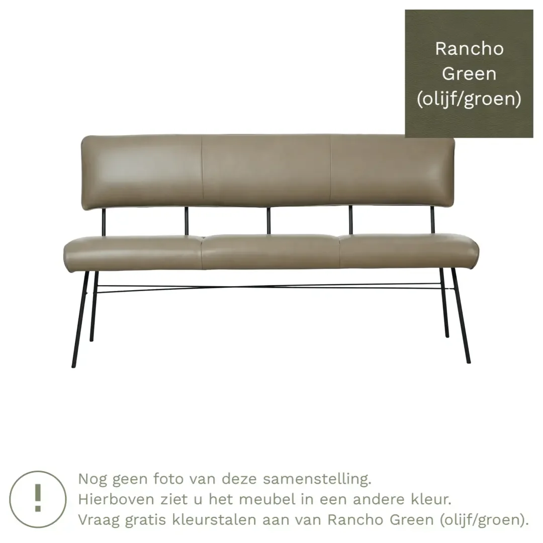 afbeelding van Leren eetkamerbank Solid - Rancho Green (olijf/groen) - Poten staal rond zwart