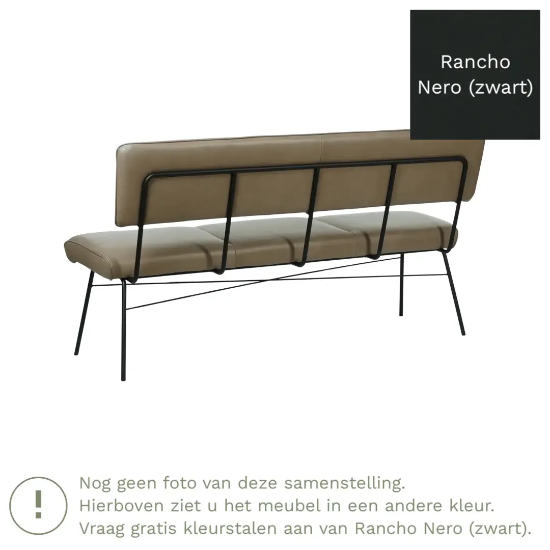 afbeelding van Leren eetkamerbank Solid - Rancho Nero (zwart) - Poten staal rond zwart